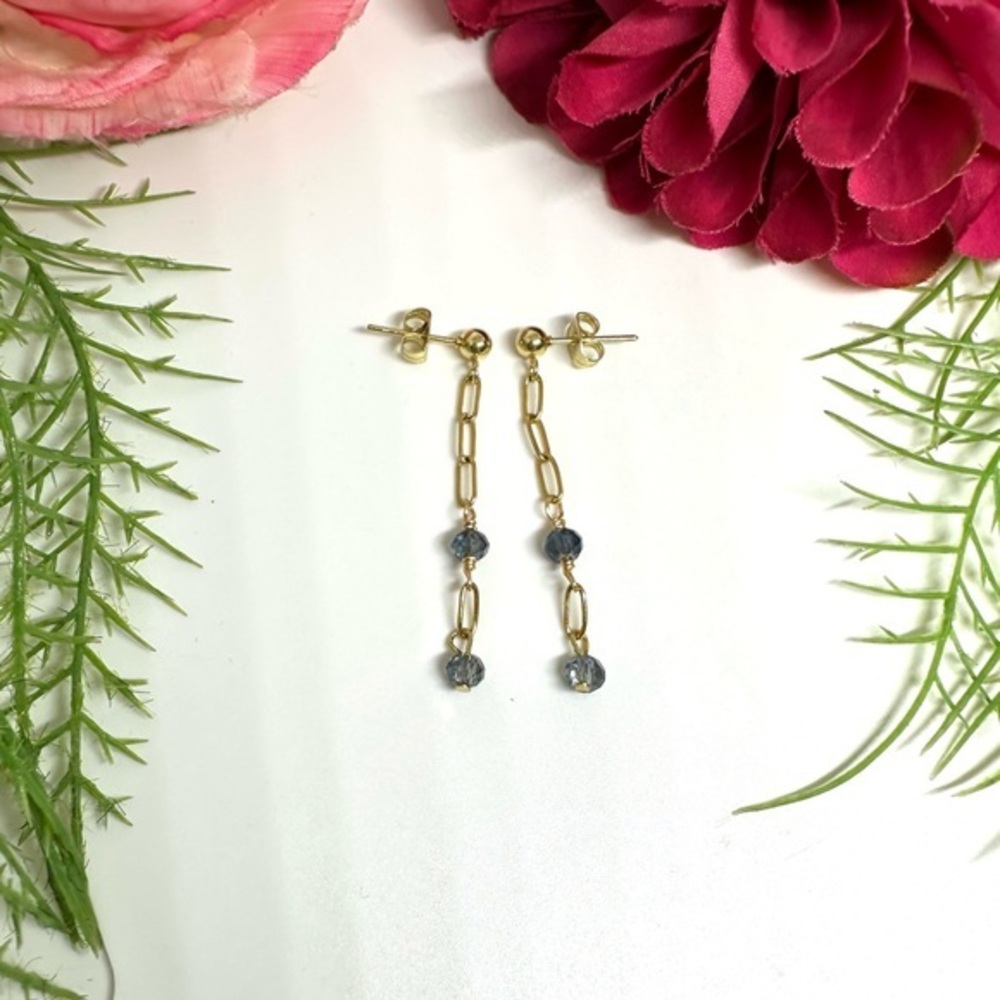 NEW⚜️Smoky Crystal & Chain Dangly Earrings